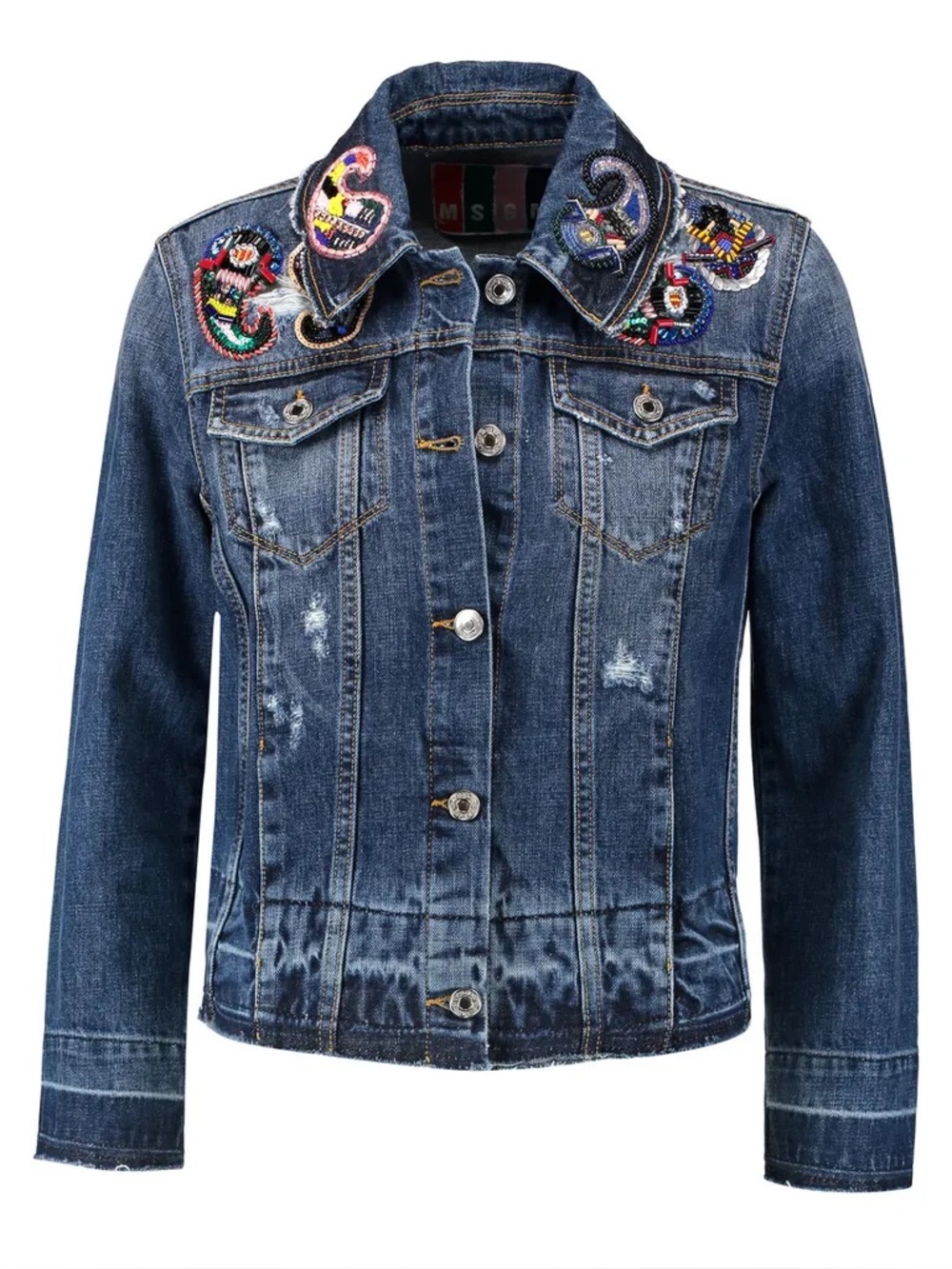 Italian Designer MSGM Beaded Embellished Denim Jacket Size 38 XS